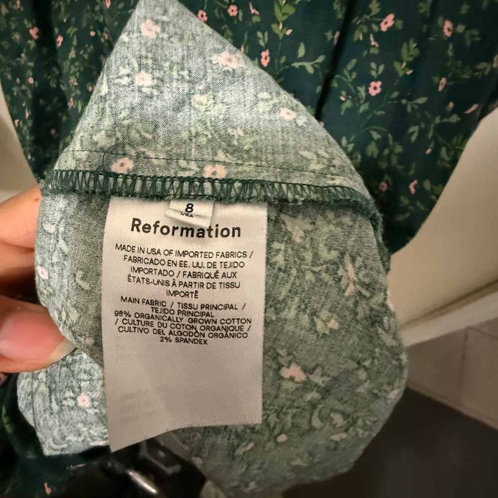 Reformation Kenzi Babydoll Floral Print Mini dress in Coriander Green Size 8 - Picture 7 of 8